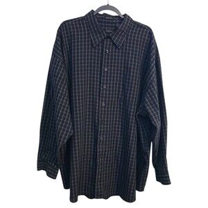 Van Heusen Mens 3XL Black Plaid Button Up Shirt Wrinkle Free Stain Shield Casual